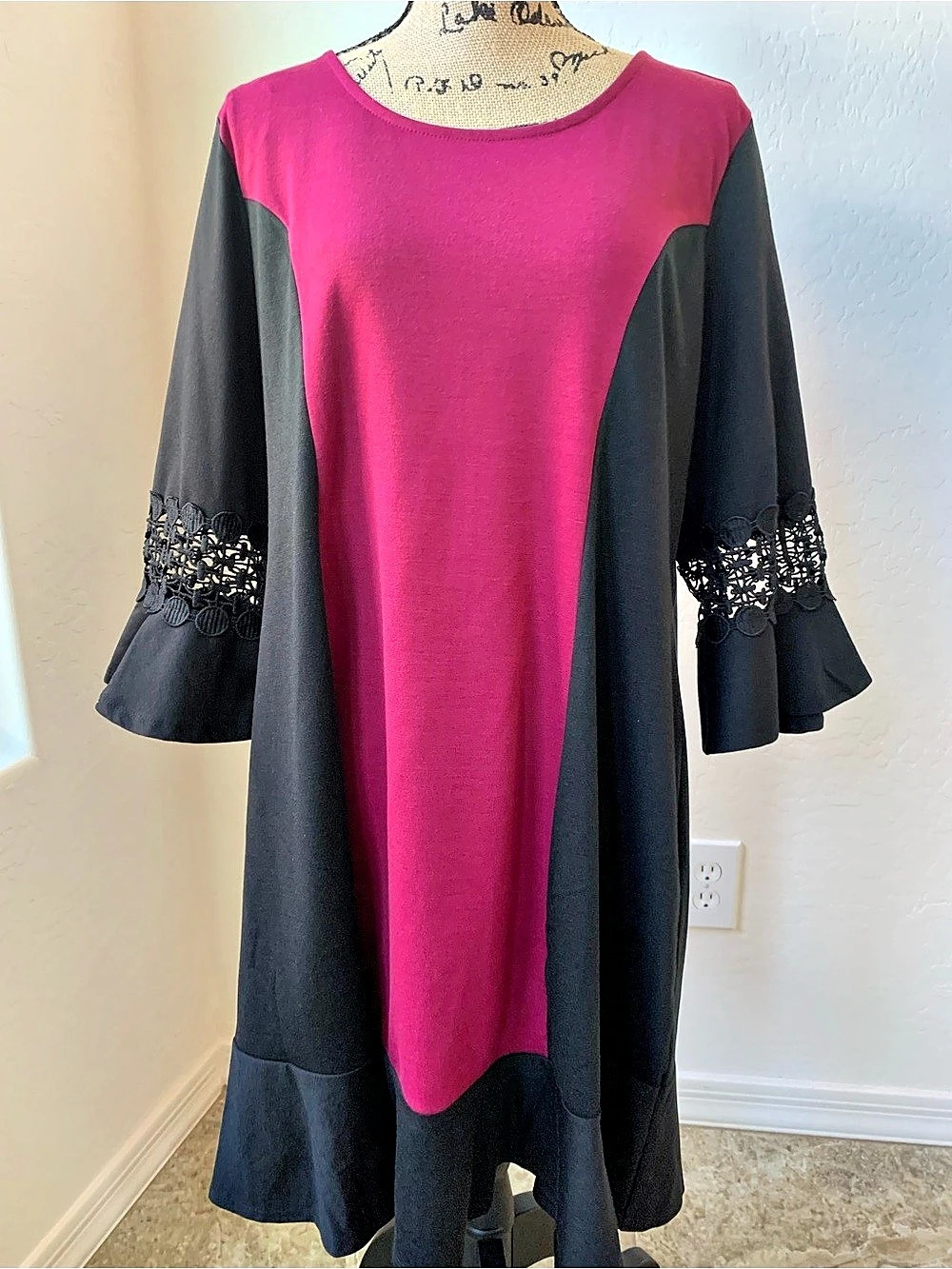 NY Collection WDKD0404 Color Block Maxi Dress Pink & Black Size 1XP NWT